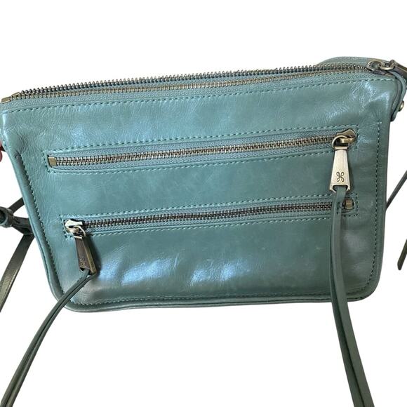 Hobo Billie Sage Green Zipper Leather Crossbody Purse - Picture 2 of 10